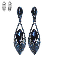 NAVY V SHAPE STONE EARRINGS W/CLIP